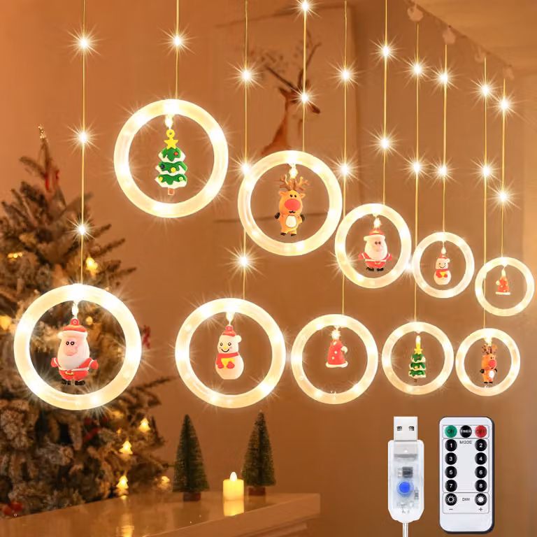 Tenda luminosa a LED, 3 metri, 100 LED bianco caldo, 8 modalità, alimentazione USB, telecomando