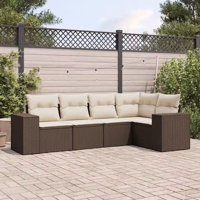 Set Divano da Giardino 5 pz con Cuscini Marrone in Polyrattan 3222532