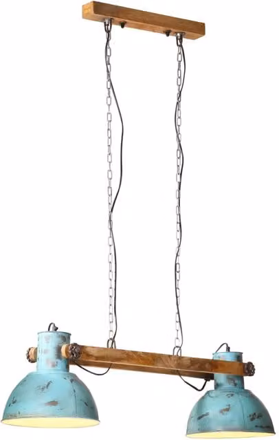 Lampada a sospensione industriale 85 x 28 x 109 cm con 2 paralumi in ferro blu sbiadito 02_0047496