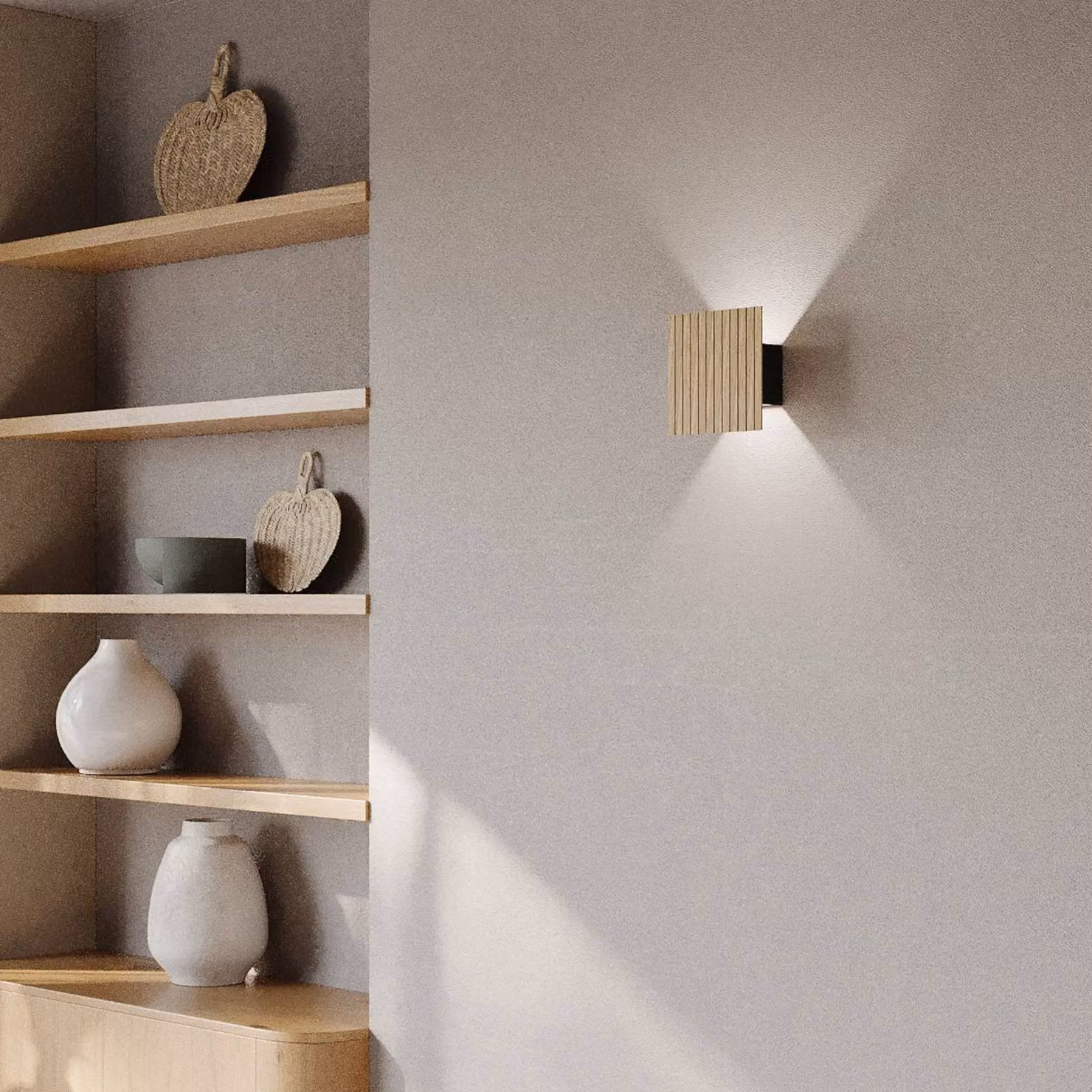 Elobra Applique da parete a LED Inka S, dimmerabile, Legno chiaro, Soggiorno / Sala da pranzo, Legno, Moderno, Applique a LED