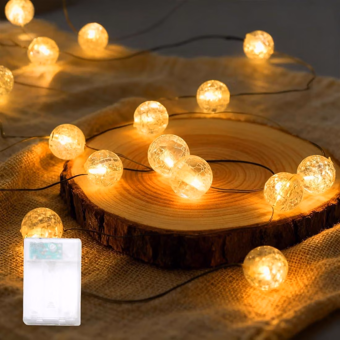 Catena luminosa a LED, 2 metri, 20 sfere di cristallo, alimentata a batteria, impermeabile
