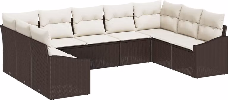 Set Divano da Giardino 9 pcs Marrone e Crema polyrattan