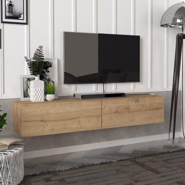 Mobile TV da parete Toivakka en.casa con 2 ante a ribalta, effetto rovere marrone, L: 135 cm, P: 31 cm, H: 25 cm