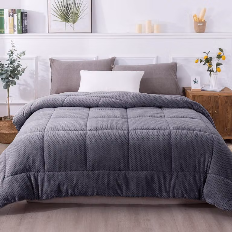 Coperta matrimoniale in pile effetto sherpa, reversibile, 90x90 pollici, colore grigio Excalibur