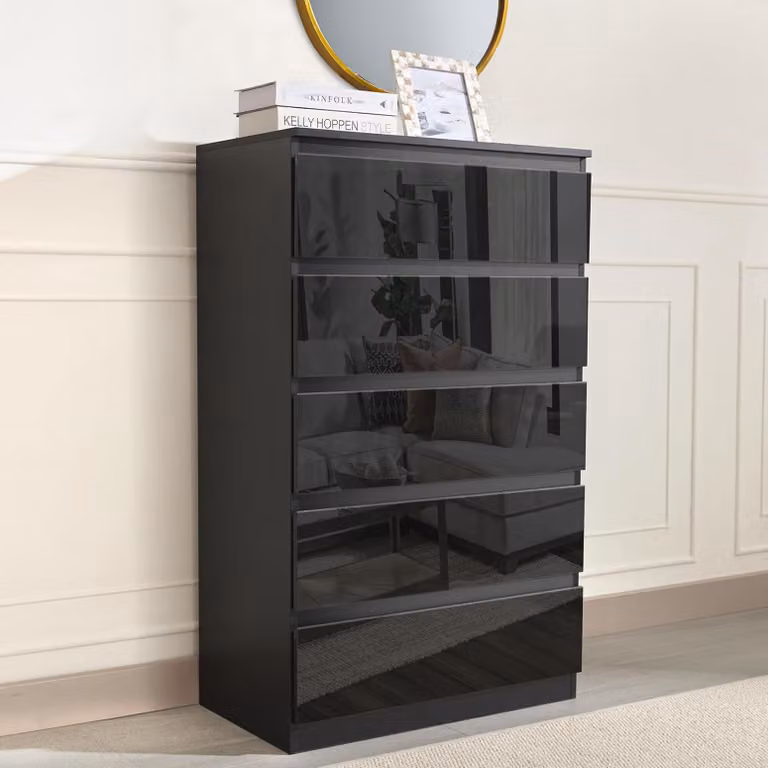 Credenza Kenji 5 cassetti nero lucido