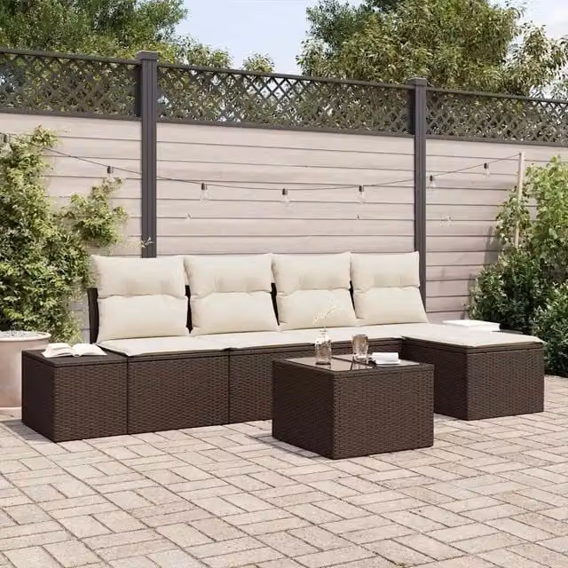 Set Divano da Giardino 5 pz Marrone e Crema polyrattan 3355697