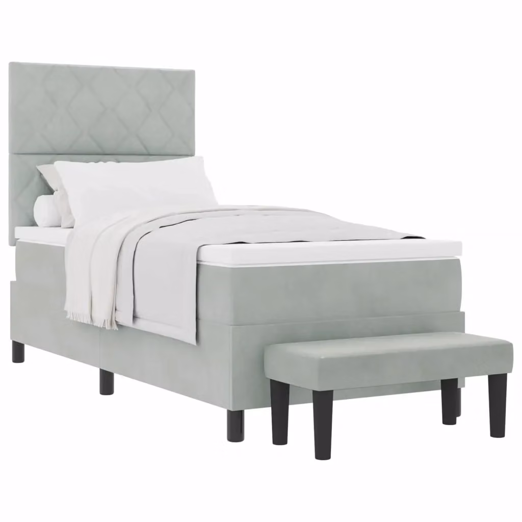 Letto a molle vidaXL con testiera in velluto grigio, L: 90 cm, P: 200 cm, H: 128 cm – 2
