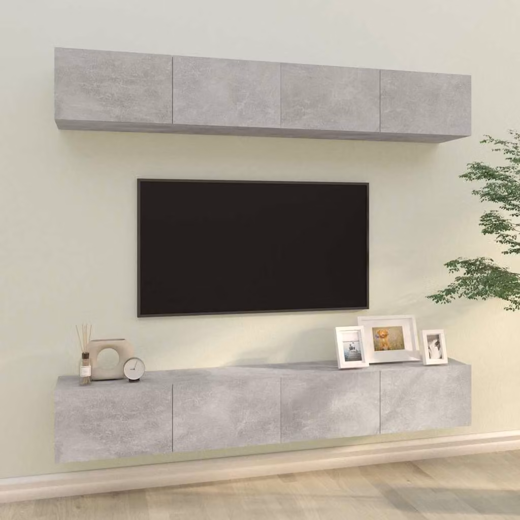 Set di 4 Mobili Porta TV a Parete vidaXL in MDF Grigio, L 100 x P 30 x H 30 cm – 1
