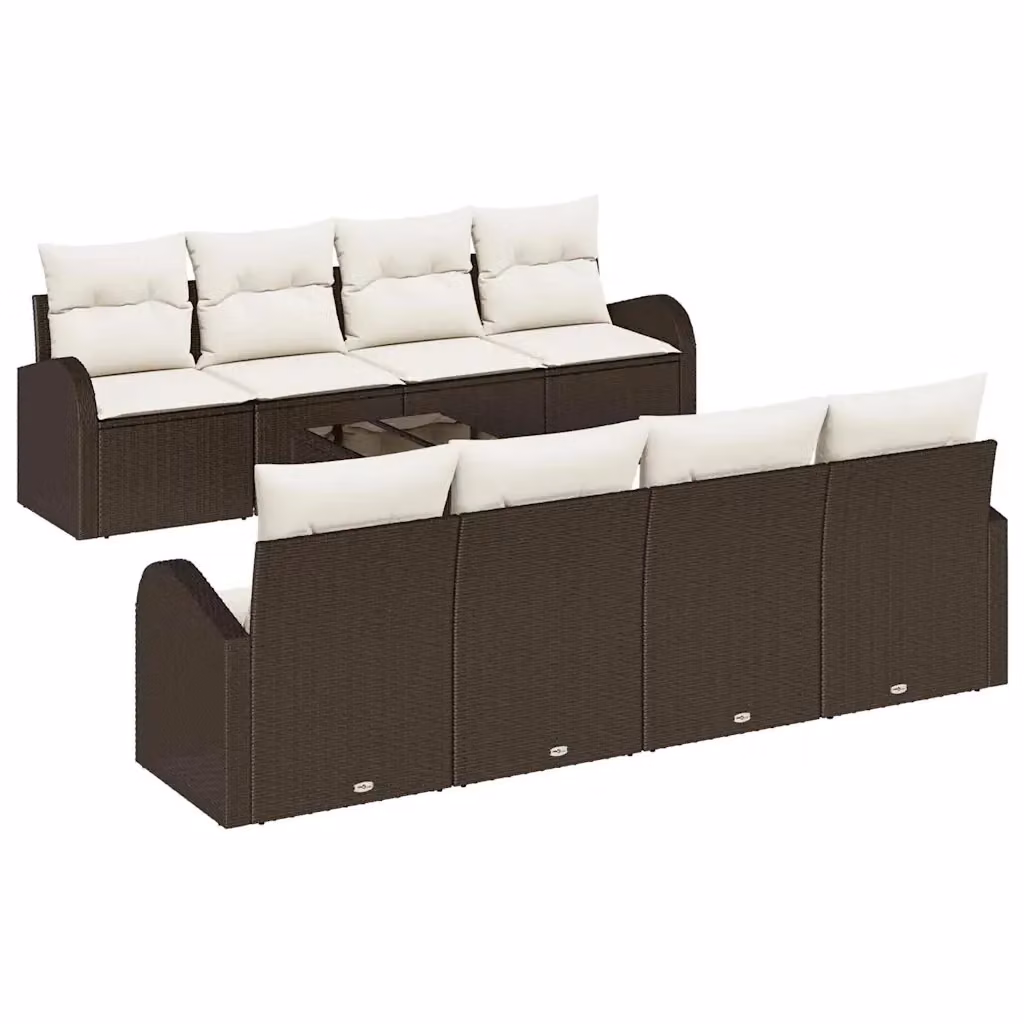 Set Divano da Giardino vidaXL 9 Pezzi a Forma di U con Tavolino, Marrone e Beige – 2