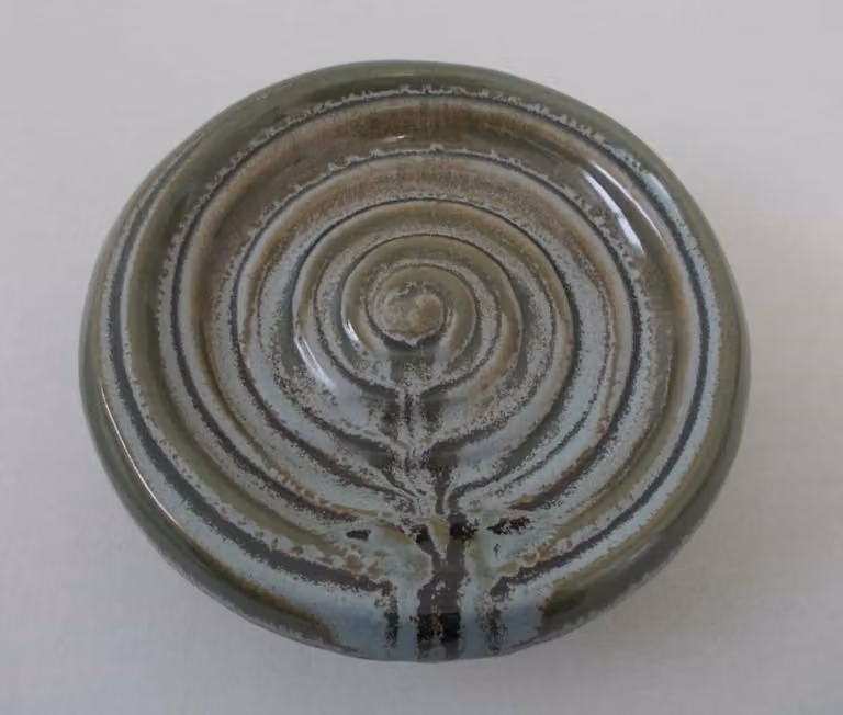 Coperchio in gesso ciotola disegno piastrelle verde fiammato rotondo 15 cm