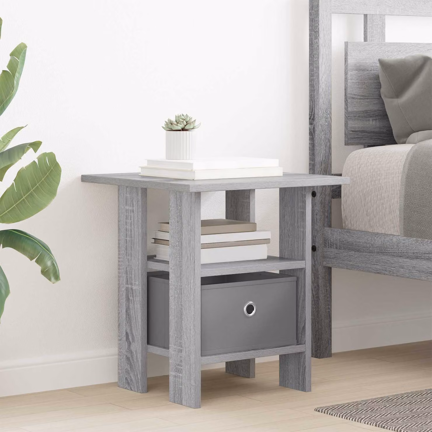 Comodino vidaXL in legno ingegnerizzato grigio, stile moderno, L 41 cm x P 40 cm x H 45 cm
