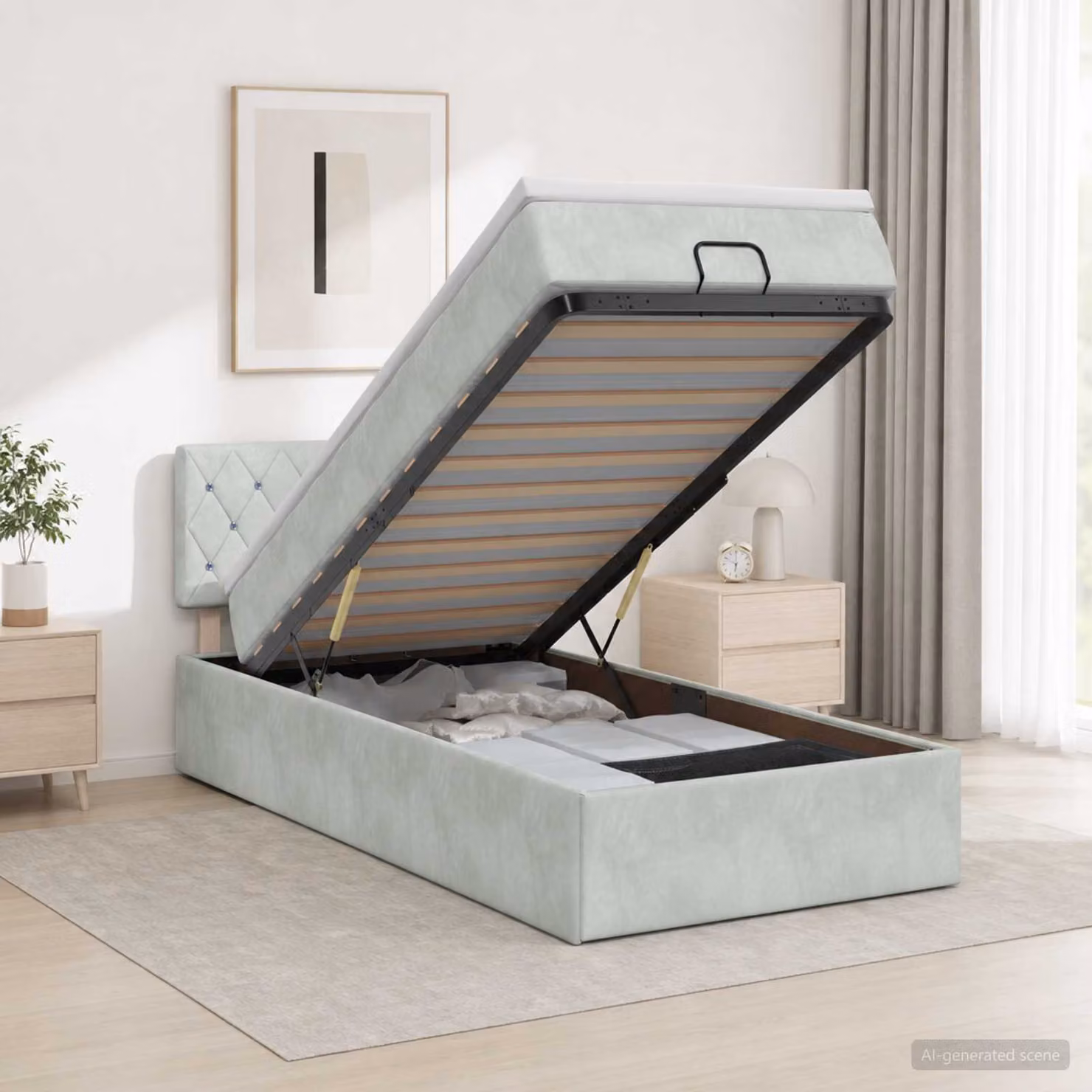 Letto ottomano con materasso vidaXL in velluto grigio, L 90 cm x P 200 cm