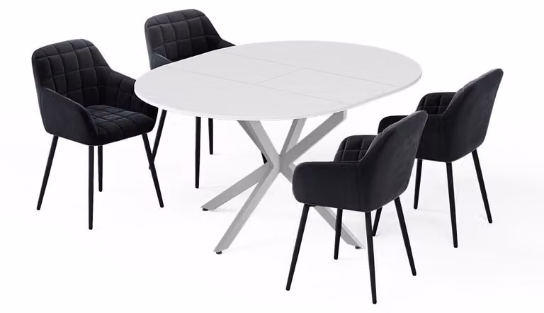 Set di tavoli da pranzo Vicco Loyd Bianco/Grigio 120 x 120 cm con 4 sedie da pranzo (nere), Model 62782