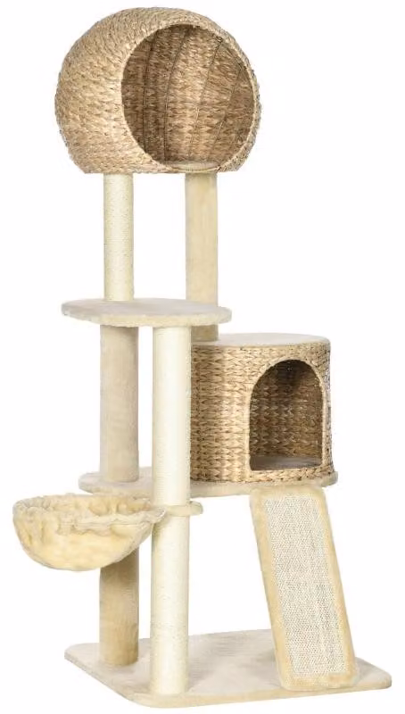 Albero per gatti con amaca e casetta | Colore: Beige | Dimensioni: 60x60x150 cm