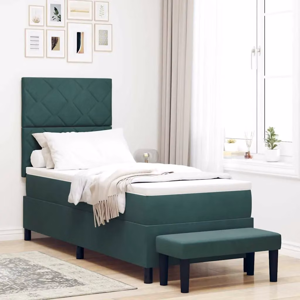 Letto a molle con testiera vidaXL in velluto verde, L 80 cm x P 200 cm x H 128 cm – 1
