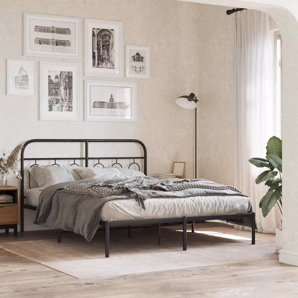 Testiera di ricambio vidaXL in metallo nero stile classico per camera da letto, L: 142 cm