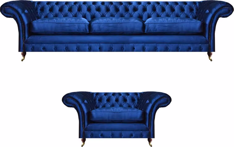 Luxus Sitzmöbel Sofa Set 2tlg Sofa Dreisitzer Couch mit Sessel Chesterfield