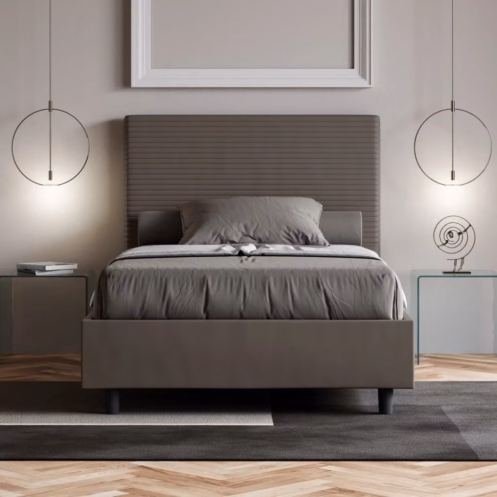 Letto Matrimoniale con Contenitore e Rete a Alzata GIORDANOSHOP Moderno Beige e Grigio L/P/H: 200 x 200 x 220 cm – 2