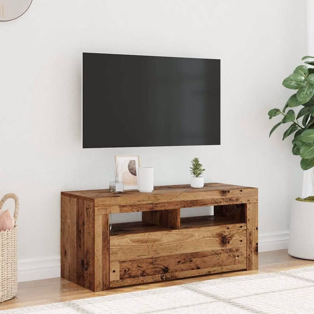 vidaXL Mobile Porta TV Moderno con Illuminazione LED Integrata in Legno Antico Marrone L 90 x P 35 x H 40 cm