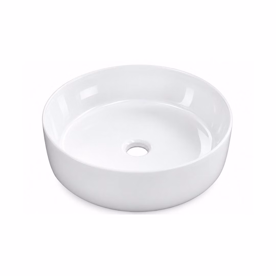 VBChome, lavabo da appoggio, 45 x 45 cm, Vetroceramica bianca, forma rotonda, senza foro per rubinetto, ideale per bagni di servizio