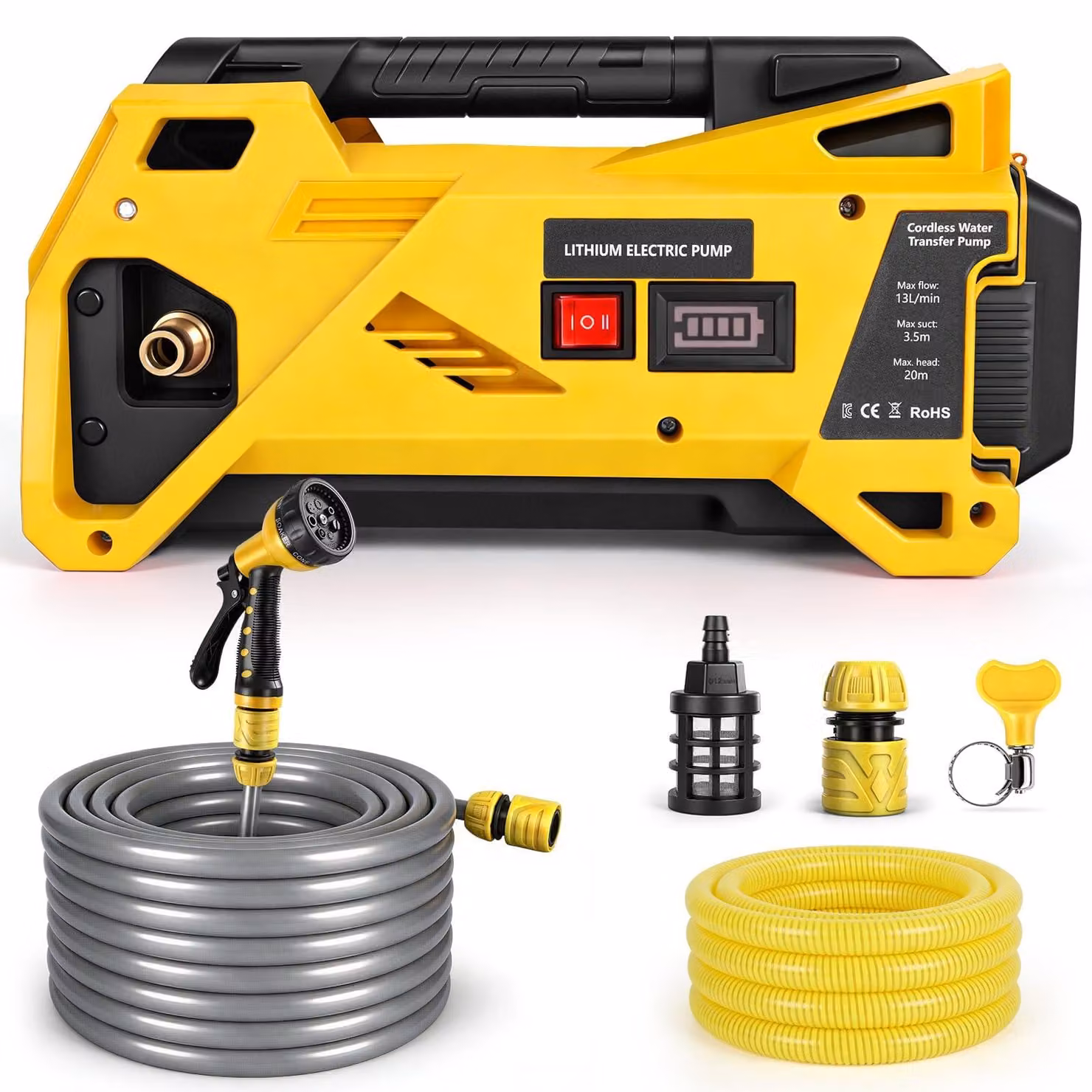 Pompa sommergibile a batteria, 20 V, 80 W, 12 litri/minuto, portata massima 30 metri, autoaspirante
