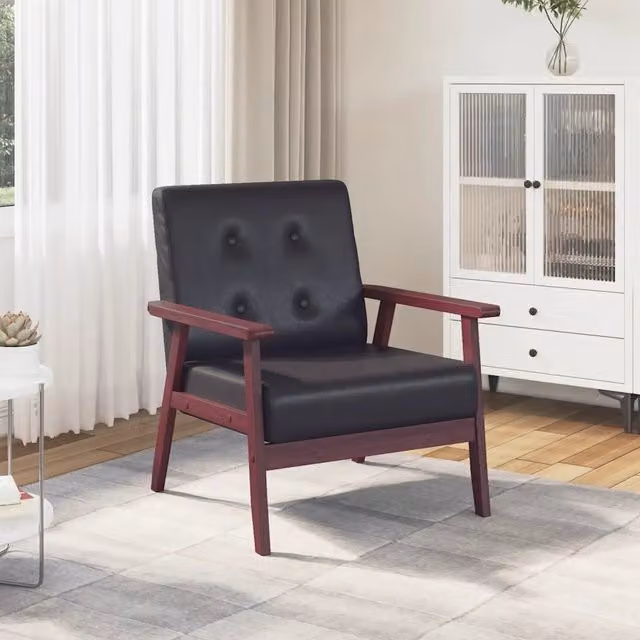Poltrona Relax Retro in Similpelle Nera con Struttura in Legno Massello e Braccioli – 1
