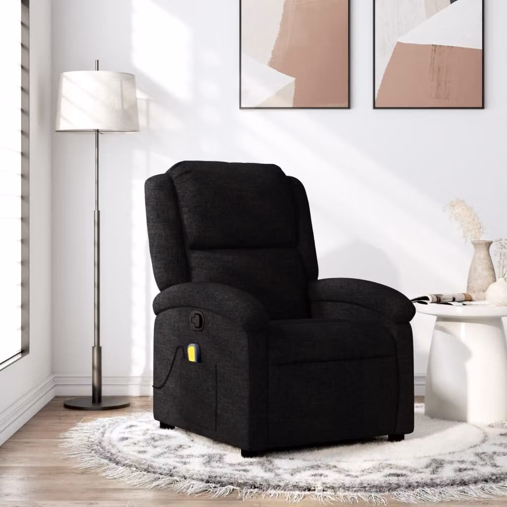 vidaXL Poltrona reclinabile relax in tessuto nero con braccioli e leva manuale