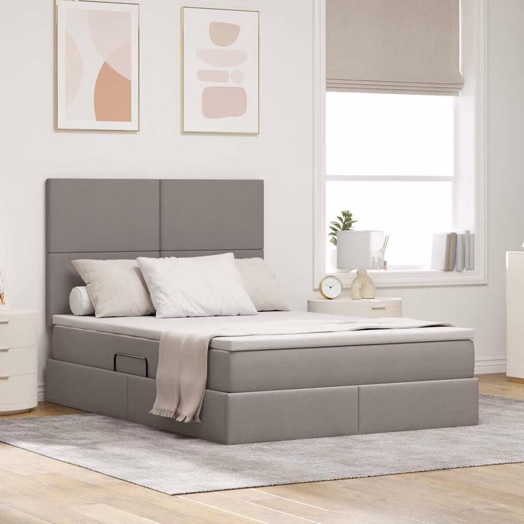 Letto con contenitore e illuminazione LED vidaXL, colore beige o grigio, L/P/H: 140 x 200 x 128 cm – 1