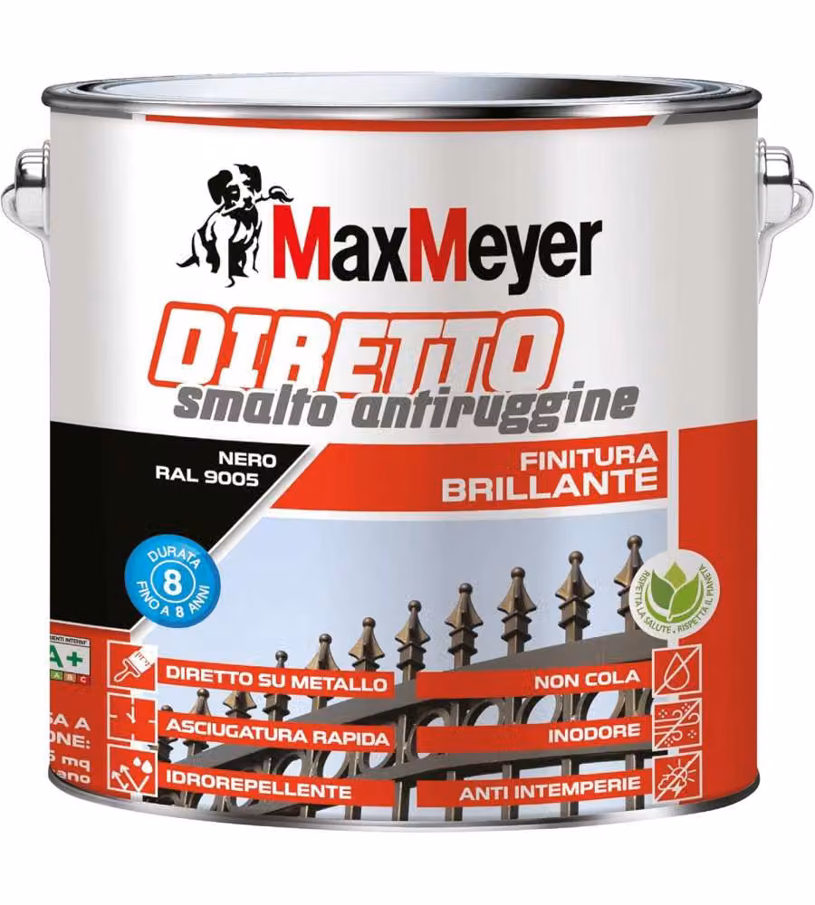 MaxMeyer Smalto Antiruggine Brillante Nero R9005 2L per Interni ed Esterni