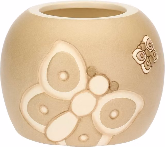 Coprivaso in ceramica THUN Iconic Elegance beige con motivo animal print e forma rotonda