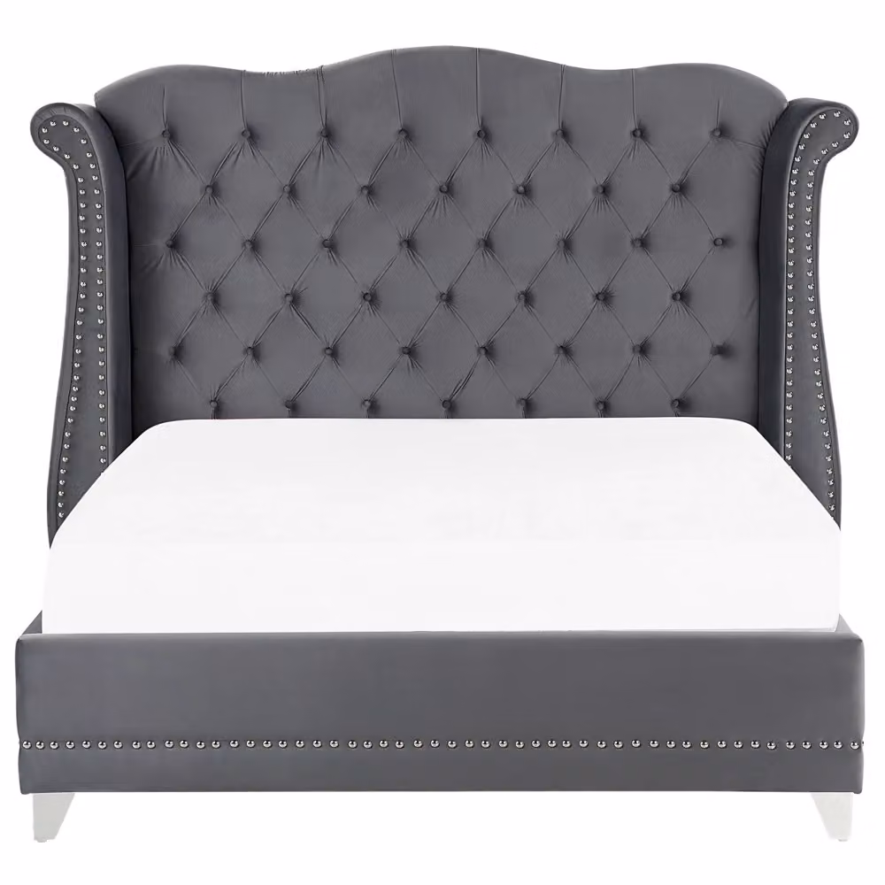 Letto Beliani in velluto grigio con testiera trapuntata e base a doghe L/P/H: 160 x 200 x 215 cm – 2