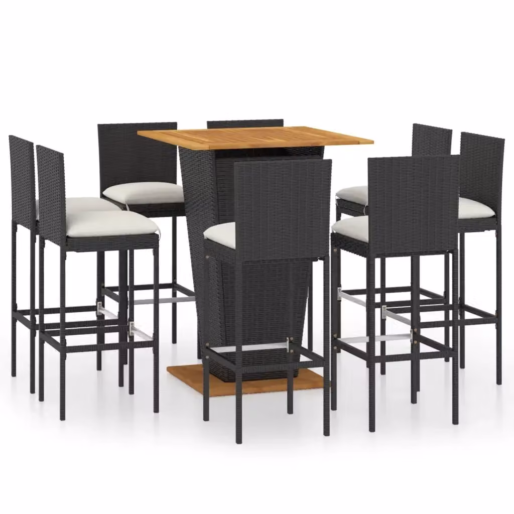 Set da giardino moderno vidaXL in legno di acacia oliato e polyrattan con 9 pezzi, colori nero e beige – 2