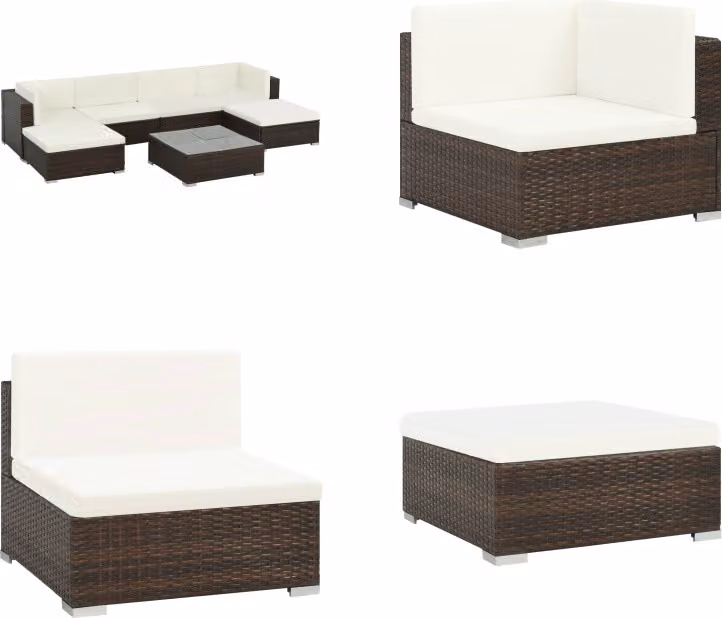 vidaXL set salotto da giardino 7 pezzi con cuscini in poly rattan marrone - Set divano da giardino - Set divano da giardino - Set divano da giardino - Set divano da giardino