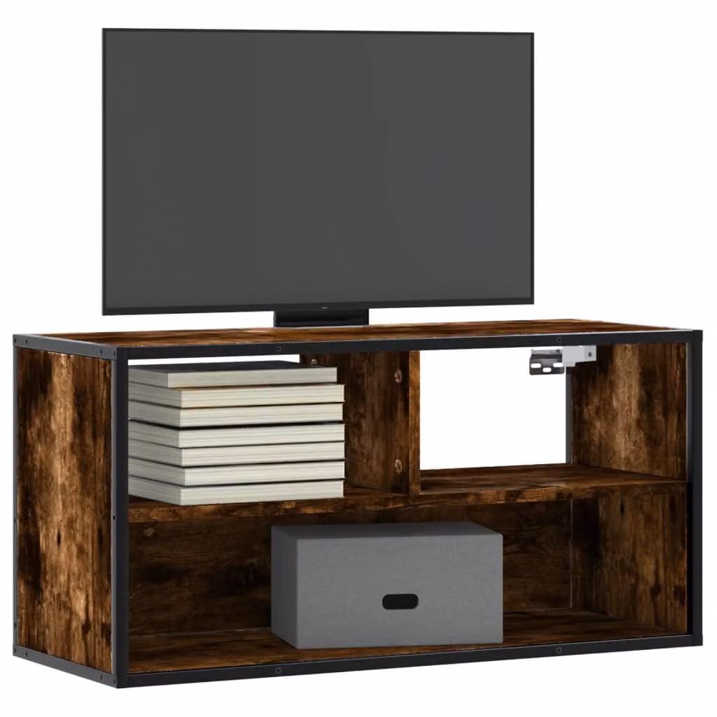 Mobile TV vidaXL in stile industriale in legno multistrato e metallo, colore rovere fumo, L 80 cm x P 31 cm x H 39,5 cm