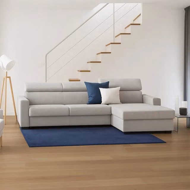 Divano ad angolo Angera Talamo Italia con chaise longue contenitore a destra, rivestimento in tessuto grigio, L: 280 cm, H: 85 cm, P: 95 cm