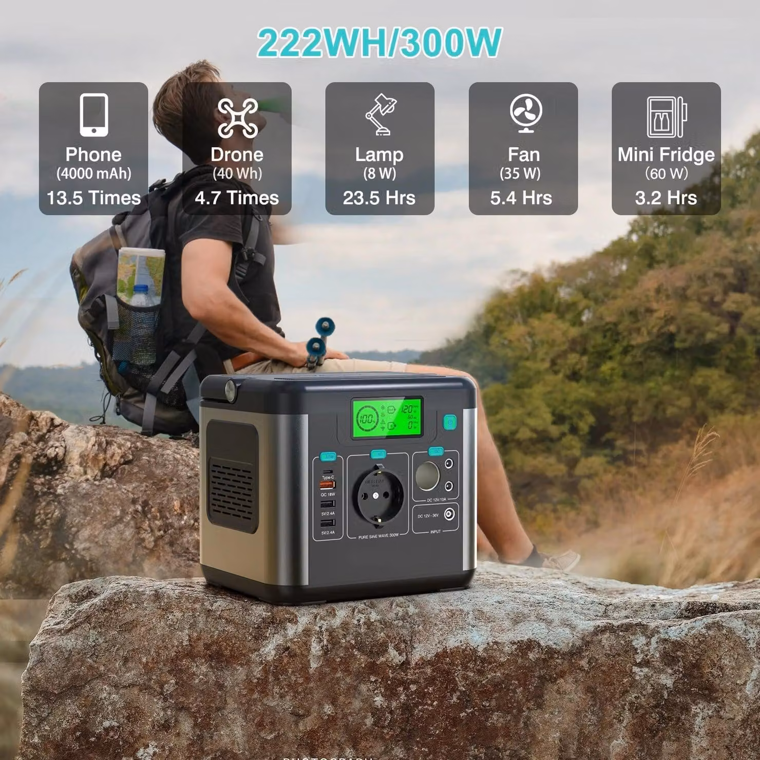 Centralina portatile – Batteria mobile – Generatore per campeggio – Batteria solare – 300W di potenza continua