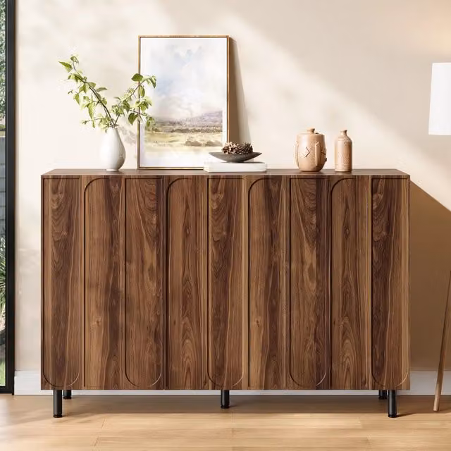 Credenza e scarpiera 2 in 1 con 3 ante e ripiani regolabili, cerniere ammortizzate, noce, 120 × 37 × 80 cm