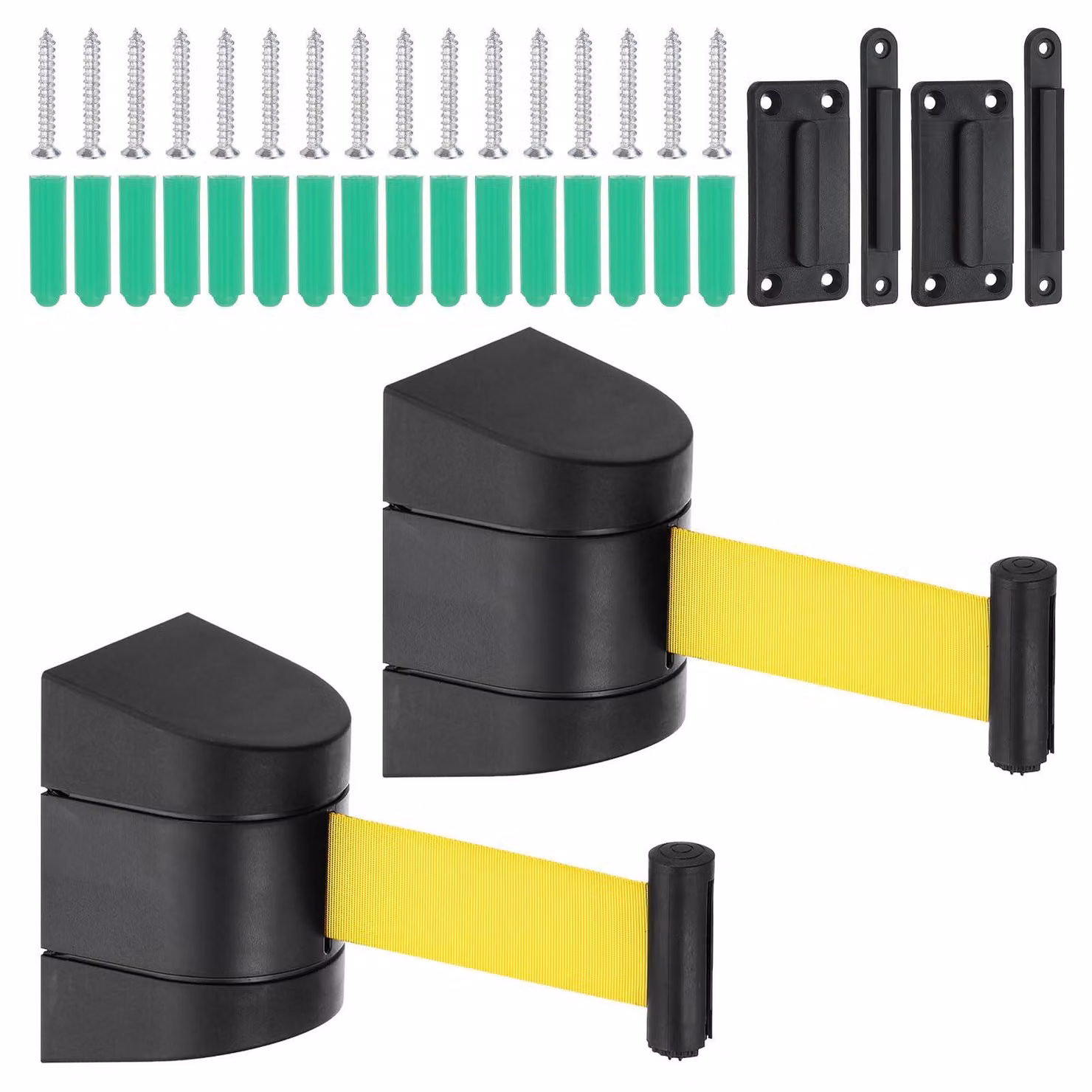 Supporto per bacchette segnaletiche con nastro di sicurezza estensibile, confezione da 2 pezzi, lunghezza totale 16,4 metri, colore nero/giallo