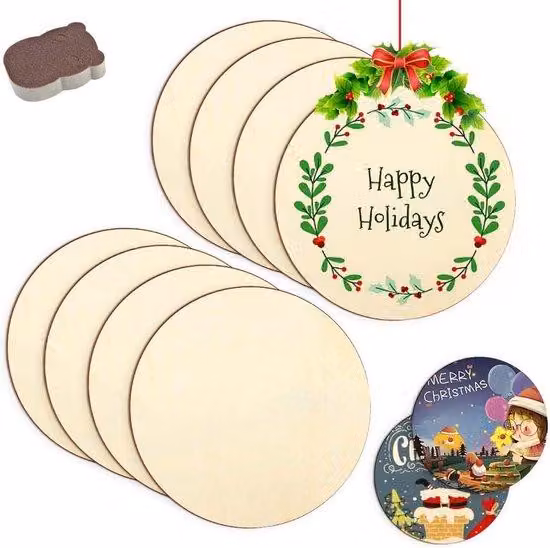 Uniqoos® Set da 8 dischi di legno rotondi, diametro 30 cm, naturali, spessore 3 mm, non trattati, inclusi tampone abrasivo – dischi di legno lisci per lavori manuali e decorazioni