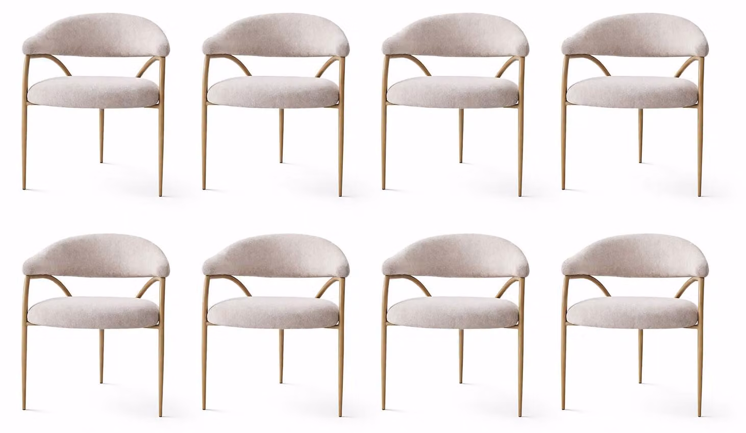 Set di sedie beige moderne, con imbottitura, per la sala da pranzo. 8 sedie