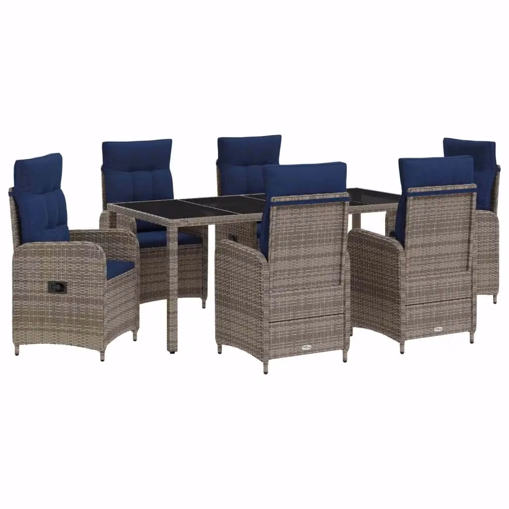 Set da pranzo per esterni moderno vidaXL in polyrattan grigio con tavolo in vetro, 7 pezzi – 2