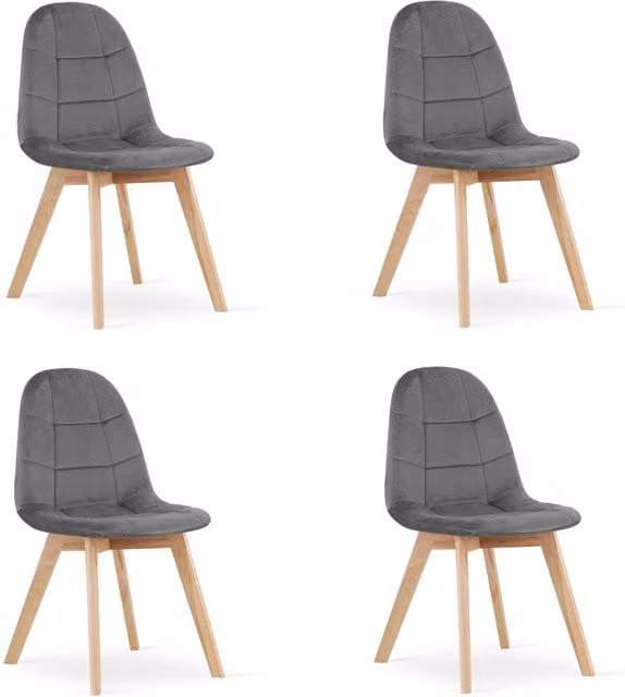 Set di 4 sedie Valora NUUC in velluto grigio scuro con struttura in legno di faggio, design ergonomico moderno per cucina e soggiorno – 1
