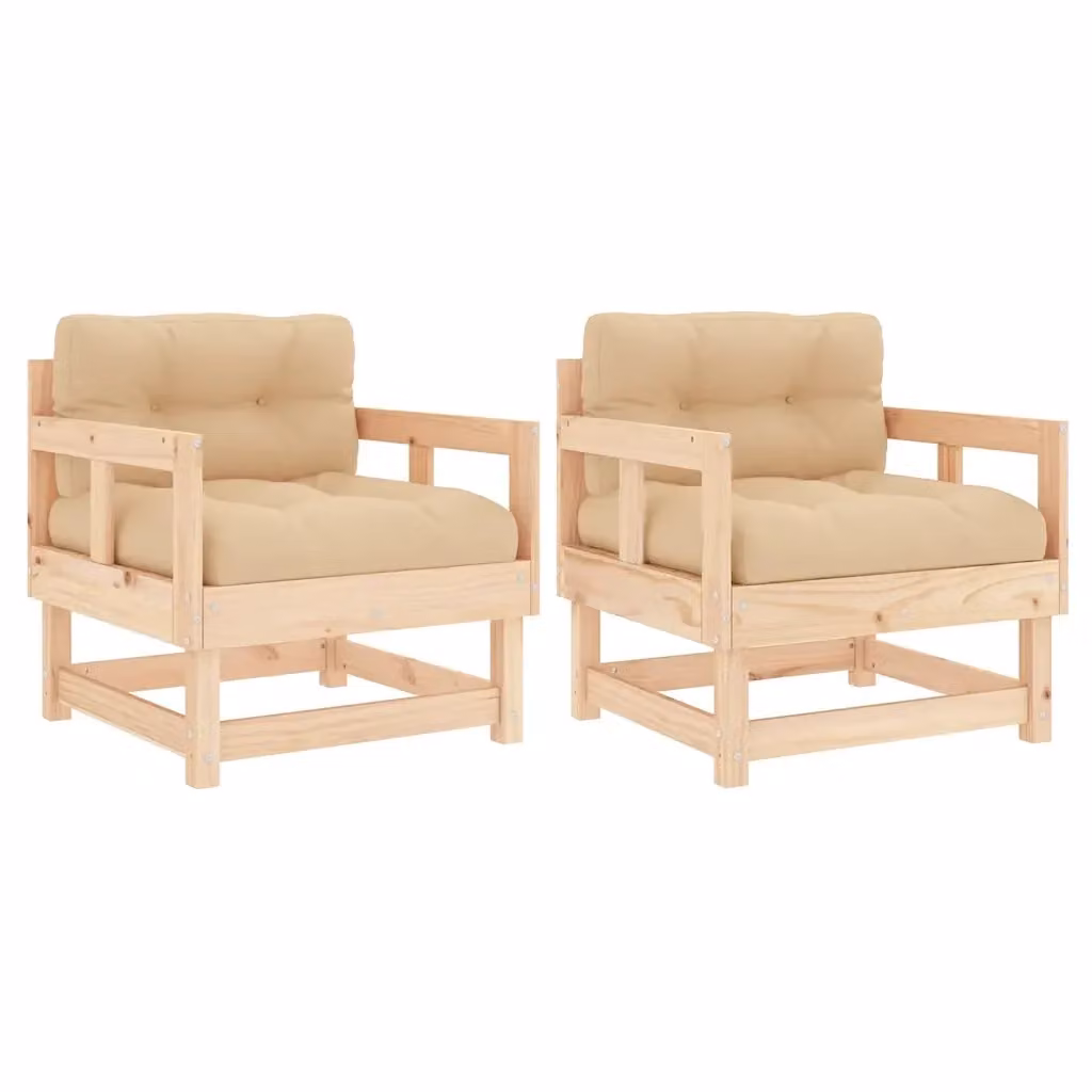Set di 2 sedie da giardino vidaXL in legno di pino con cuscini beige e marroni – 2