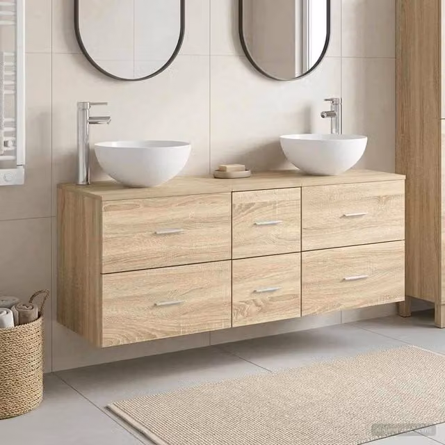 Set di Armadi da Bagno 3 pz Rovere Sonoma 129 x 35 x 80 cm 3405797