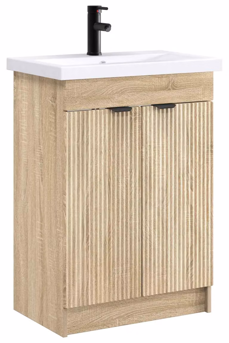 Set di mobili da bagno in legno effetto rovere Sonoma, dimensioni 56 x 37,5 x 81 cm