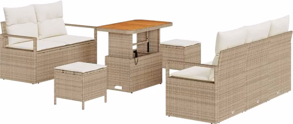 Set Divano da Giardino con cuscino 8 pcs Beige polyrattan