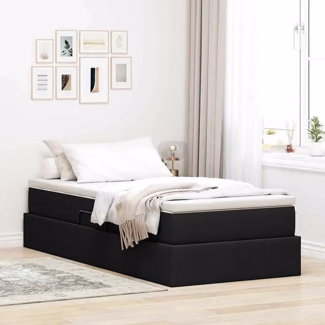 Letto con contenitore e materasso ibrido vidaXL, colore nero, L/P/H: 100 x 200 x 48.5 cm