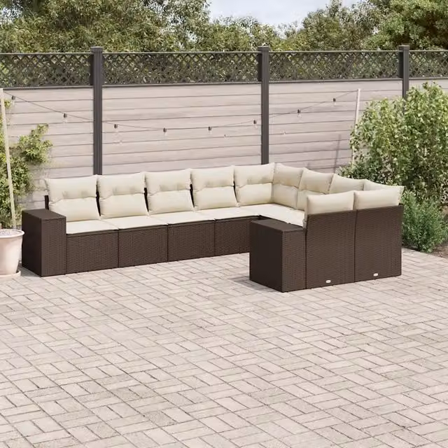 Set Divani da Giardino 9pz con Cuscini Marrone in Polyrattan 3223042