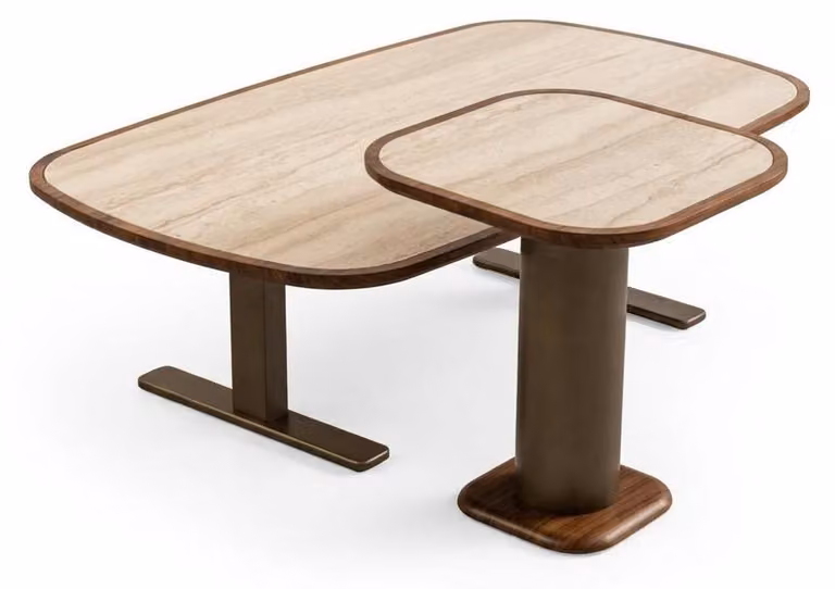 Set per soggiorno, stile moderno, struttura in legno marrone, grande tavolino