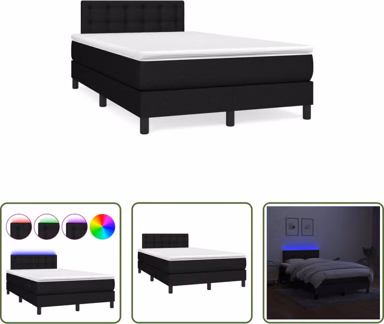 The Living Store Letto a molle con materasso e LED nero 120x190 cm in tessuto